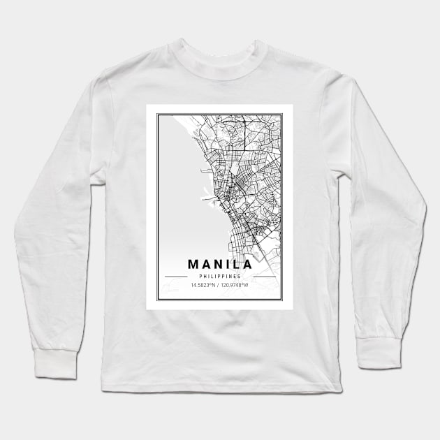 Manila Light City Map Long Sleeve T-Shirt by tienstencil